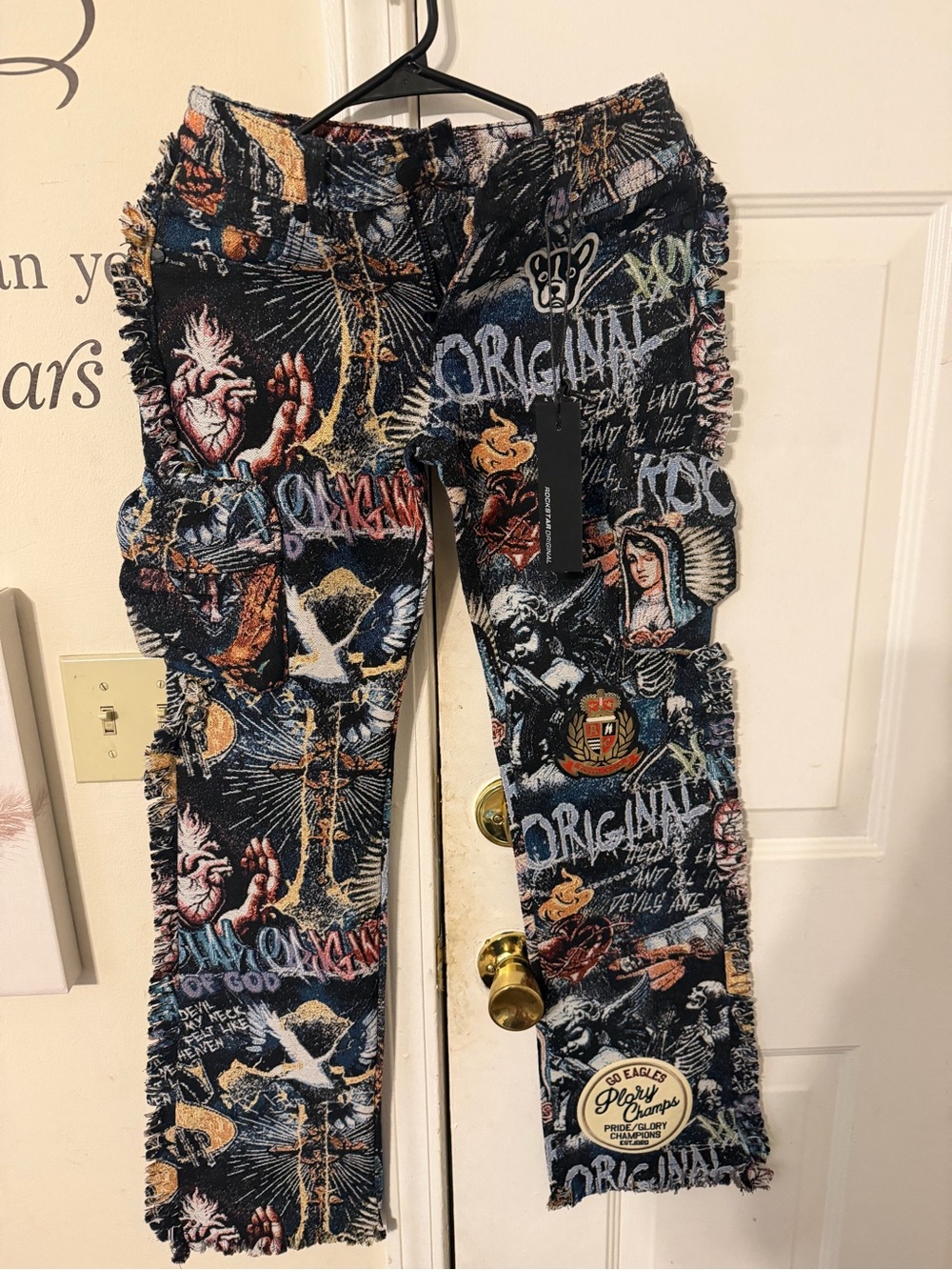 Black Multicolor Kids Graphic Patch Jeans